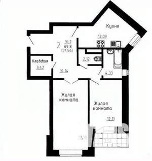 2-к квартира, вторичка, 72м2, 6/9 этаж