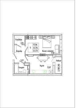 1-к квартира, строящийся дом, 44м2, 1/17 этаж