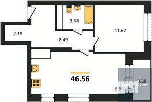 1-к квартира, вторичка, 47м2, 9/25 этаж