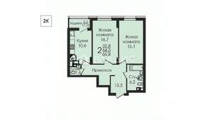 2-к квартира, вторичка, 65м2, 25/25 этаж