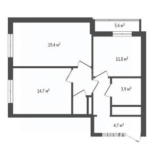 2-к квартира, вторичка, 60м2, 12/17 этаж