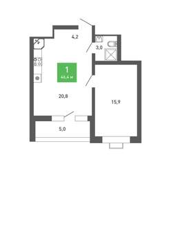 1-к квартира, строящийся дом, 46м2, 5/15 этаж