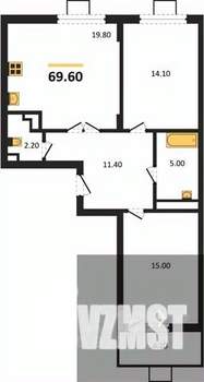 2-к квартира, вторичка, 70м2, 10/14 этаж