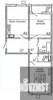 2-к квартира, вторичка, 66м2, 10/19 этаж