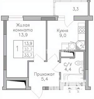 1-к квартира, вторичка, 34м2, 13/25 этаж