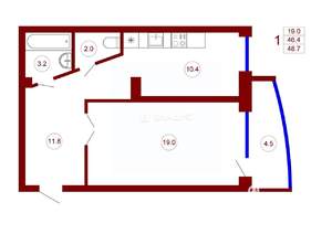 1-к квартира, вторичка, 46м2, 5/16 этаж