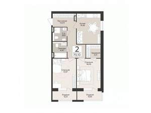 2-к квартира, строящийся дом, 73м2, 3/14 этаж