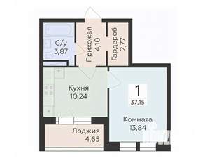 1-к квартира, вторичка, 37м2, 14/24 этаж