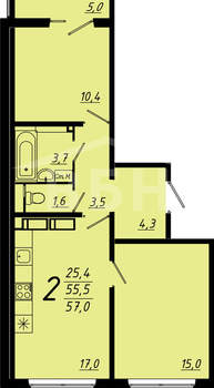 2-к квартира, вторичка, 57м2, 2/17 этаж