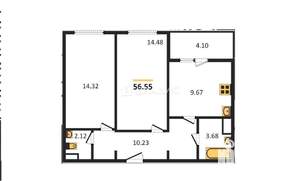 2-к квартира, вторичка, 56м2, 4/17 этаж
