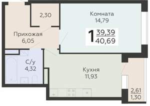 1-к квартира, вторичка, 41м2, 17/19 этаж