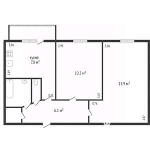 2-к квартира, вторичка, 42м2, 3/9 этаж
