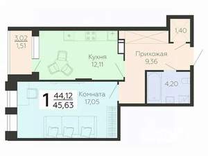 1-к квартира, вторичка, 46м2, 19/21 этаж