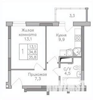 1-к квартира, строящийся дом, 36м2, 11/25 этаж