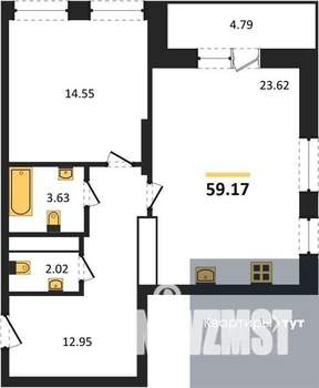 1-к квартира, вторичка, 59м2, 19/25 этаж