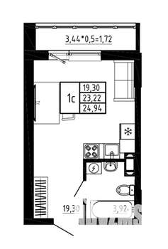 Студия квартира, строящийся дом, 25м2, 2/17 этаж