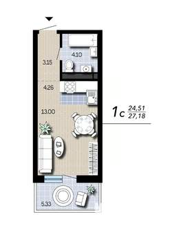 Студия квартира, вторичка, 27м2, 6/16 этаж
