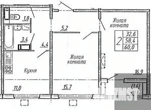 2-к квартира, вторичка, 60м2, 11/19 этаж