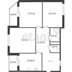 3-к квартира, вторичка, 93м2, 2/25 этаж