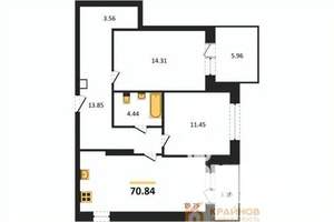 2-к квартира, строящийся дом, 71м2, 1/25 этаж