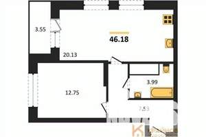 1-к квартира, строящийся дом, 46м2, 6/25 этаж