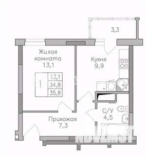 1-к квартира, строящийся дом, 36м2, 11/25 этаж