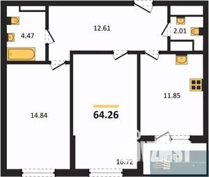 2-к квартира, вторичка, 64м2, 13/18 этаж