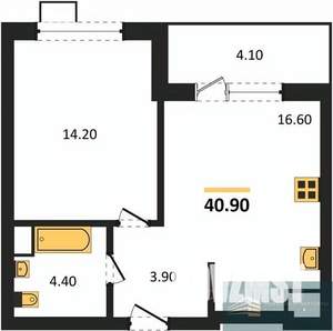 1-к квартира, вторичка, 41м2, 9/11 этаж
