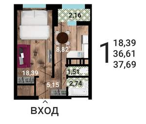 1-к квартира, строящийся дом, 36м2, 24/31 этаж