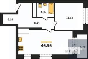 1-к квартира, вторичка, 47м2, 11/25 этаж