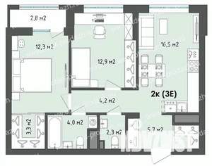 2-к квартира, строящийся дом, 63м2, 3/13 этаж