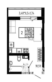 Студия квартира, строящийся дом, 25м2, 4/17 этаж