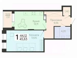 1-к квартира, вторичка, 46м2, 11/21 этаж