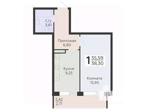 1-к квартира, вторичка, 38м2, 19/20 этаж