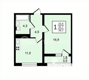 1-к квартира, вторичка, 39м2, 2/21 этаж