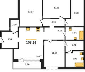 3-к квартира, вторичка, 104м2, 6/16 этаж