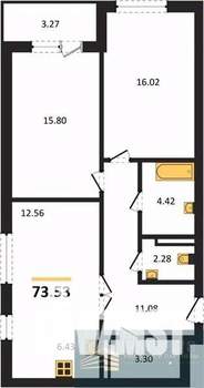 2-к квартира, вторичка, 74м2, 11/24 этаж