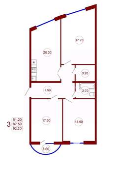 3-к квартира, вторичка, 89м2, 6/12 этаж