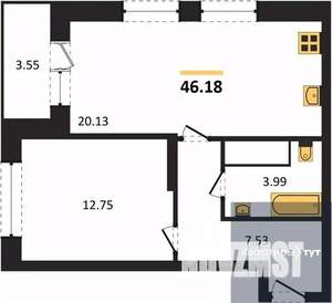 1-к квартира, вторичка, 46м2, 8/25 этаж