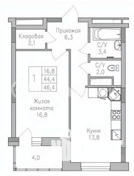1-к квартира, строящийся дом, 47м2, 2/10 этаж