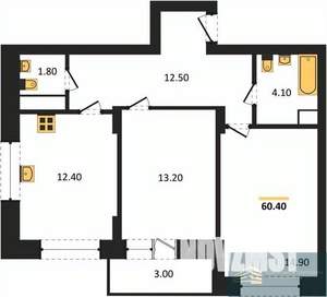 2-к квартира, вторичка, 60м2, 7/13 этаж