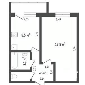 1-к квартира, вторичка, 39м2, 6/9 этаж