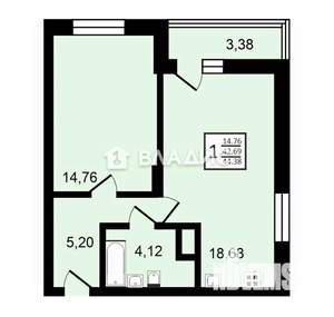 1-к квартира, вторичка, 44м2, 15/27 этаж