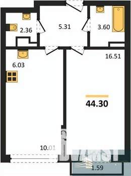 1-к квартира, вторичка, 44м2, 8/18 этаж