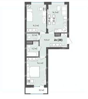 2-к квартира, строящийся дом, 62м2, 2/13 этаж
