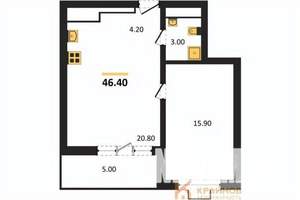 1-к квартира, строящийся дом, 46м2, 13/15 этаж