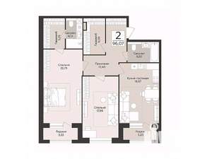 2-к квартира, строящийся дом, 96м2, 2/14 этаж