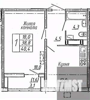 1-к квартира, вторичка, 40м2, 9/19 этаж