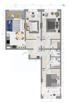 3-к квартира, строящийся дом, 95м2, 10/18 этаж
