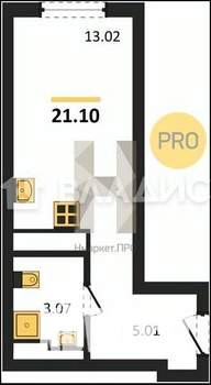 Студия квартира, строящийся дом, 21м2, 13/27 этаж